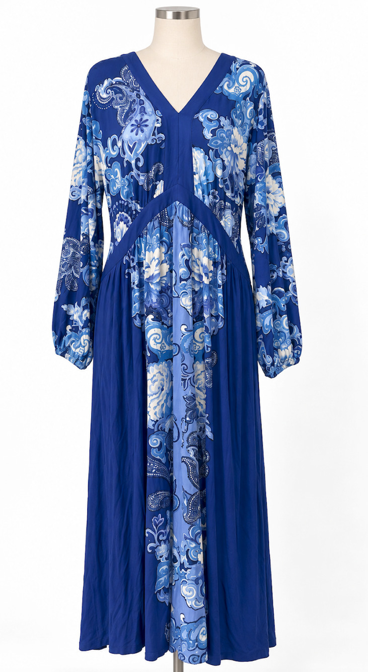 Soft Surroundings Shivani Maxi Dress Blue Paisley Floral Boho NWOT Size 1X